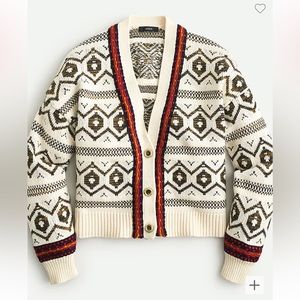 J.Crew Diamond Fair Isle cardigan sweater in Hthr Loden Hickory Ivory